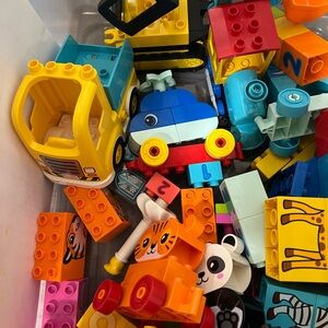 Large box of Lego Duplo, Animals, trains and vehicles